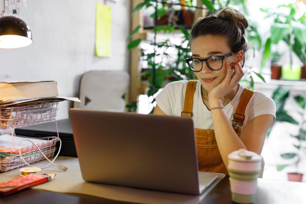 Woman working from home - remote work.